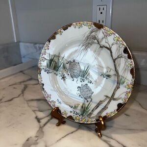Vintage Japanese Porcelain Plate Turtle Landscape Made by Kutani